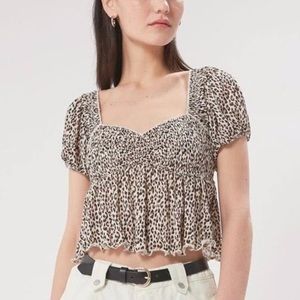UO Angelo Smocked Cottage Babydoll Leopard Top Size Small